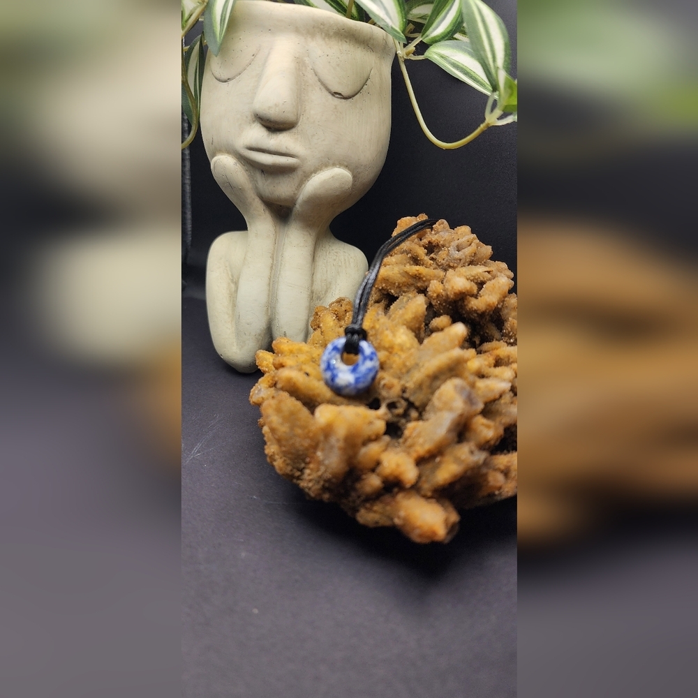 18mm Sodalite Donut Pendant with Black necklace. unisex